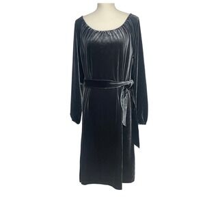 Lands' End Charcoal Velvet Peasant Knee Length Dress Women's Medium